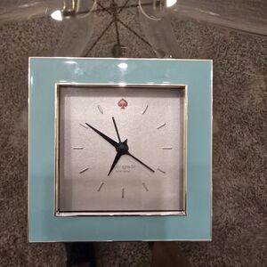NEW Kate Spade Aqua Blue Square Desk Clock with Pink Spade Detail